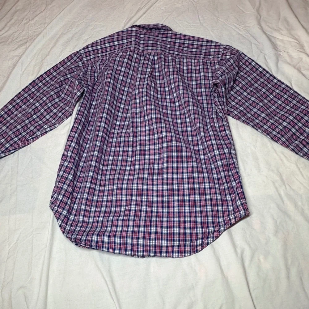 Ralph Lauren Kids Boys S 8/10 Plaid Button Down Shirt Red White Navy Blue Cotton